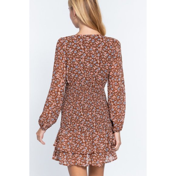 Brown Blue Floral Print Dress {Active USA} - Picture 4 of 5